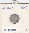 S11-ED1-0068 Nederland 10 cent 1912 FI/VF km145 zilver low crown