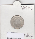 S11-ED3-0204 Nederland 25 cent 1897 FI/vf km115 zilver