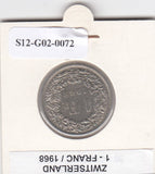 S12-G02-0072 Zwitserland 1 franc 1968 B VF KM24a