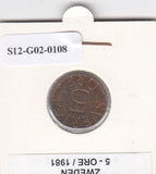 S12-G02-0108 Zweden 5 ore 1981  VF KM849