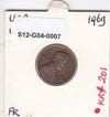 S12-G04-0007 USA 1 cent 1969 D VF KM201