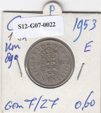 S12-G07-0022 Verenigd Koninkrijk 1 shilling 1953  VF KM# 890 English arms, three lions on crowned shield