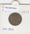S12-G07-0116 Verenigd Koninkrijk 3 pence 1953  VF KM# 886