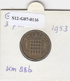 S12-G07-0116 Verenigd Koninkrijk 3 pence 1953  VF KM# 886