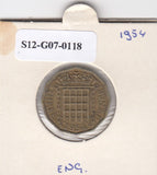 S12-G07-0118 Verenigd Koninkrijk 3 pence 1954  VF KM# 900