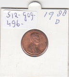 S12-G09-0496 Verenigde Staten 1 cent 1988 D KM# 201b XF Lincoln Cent