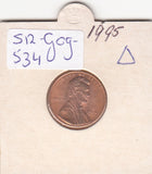 S12-G09-0534 Verenigde Staten 1 cent 1995  KM# 201b UNC Lincoln Cent