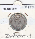 S12-G10-0140 Switzerland 1 franc 1920  VF KM# 24 zilver