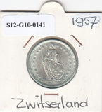 S12-G10-0141 Switzerland 1 franc 1957  XF/UNC KM# 24 zilver