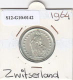 S12-G10-0142 Switzerland 1 franc 1964  XF/UNC KM# 24 zilver