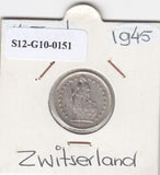 S12-G10-0151 Switzerland 1/2 franc 1945  VF KM# 23 zilver