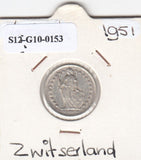 S12-G10-0153 Switzerland 1/2 franc 1951  VF KM# 23 zilver
