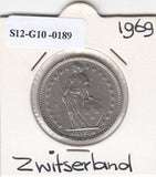 S12-G10-0189 Switzerland 2 francs 1969  VF KM# 21a