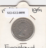 S12-G12-0098 Verenigd Koninkrijk 1 shilling 1961  VF KM# 904 English arms, three lions on crowned shield