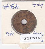 S12-G12-0210 Nigeria 1 penny 1959  VF KM2