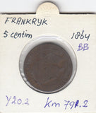 S12-G12-0411 Frankrijk 5 centimes 1864 BB FI/VF KM797