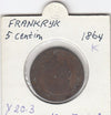 S12-G12-0412 Frankrijk 5 centimes 1864 K FI/VF KM797