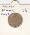 S12-G12-0420 Finland 20 penni 1963  VF KM47