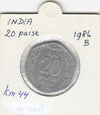 S12-G12-0465 India 20 paise 1986 B VF KM44