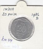 S12-G12-0465 India 20 paise 1986 B VF KM44
