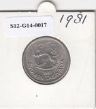 S12-G14-0017 Finland 1 markka 1981 K VF KM49a