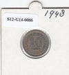 S12-G14-0086 Malaya 10 cents 1948   VF KM8