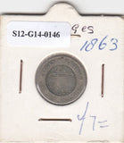 S12-G14-0146 België 5 centimes 1863   FI/VF KM21 belges