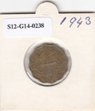 S12-G14-0238 India 1 anna 1943 DOT VF KM537a