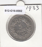 S12-G16-0082 Frankrijk 5 franc 1933  VF+ KM888