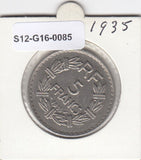 S12-G16-0085 Frankrijk 5 franc 1935  VF+ KM888