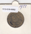 S12-G16-0092 Frankrijk 2 franc 1933  VF KM886