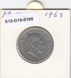 S12-G16-0100 Denemarken 1 krone 1963  VF KM# 851