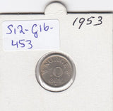 S12-G16-0453 Norway 10 öre 1953   VF/XF KM-396