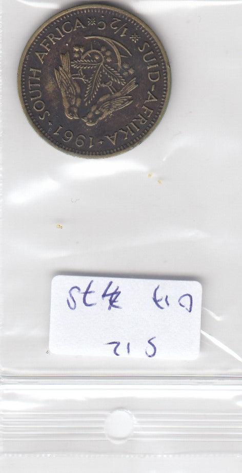 S12-G17-0478 Zuid Afrika 1/2 cent 1961  VF   KM56