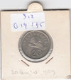 S12-G19-0195 Singapore 20 cents 1989  VF KM52