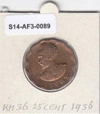 S14-AF3-0089 Ethiopia 25 cent VF 1944 KM36  scalopped