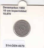 S14-DEN-0070 Denmark 10 Ore 1958  VF KM# 841