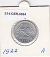 S14-GER-0094 Duitsland 50 Pfennig UNC 1922 KM27 A