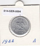 S14-GER-0094 Duitsland 50 Pfennig UNC 1922 KM27 A