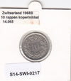S14-SWI-0217 Switzerland 10 rappen 1968  XF KM# 27