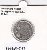 S14-SWI-0323 Switzerland 20 rappen 1962  VF KM# 29a