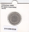 S14-SWI-0338 Switzerland 20 rappen 1969  VF/XF KM# 29a