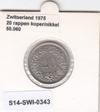 S14-SWI-0343 Switzerland 20 rappen 1975  XF/UNC KM# 29a
