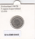 S14-SWI-0443 Switzerland 5 rappen 1967  VF/XF KM# 26