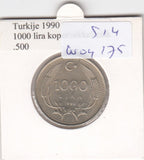 S14-W04-0175 Turkije 1000 lira 1990  VF+ KM997