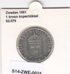 S14-ZWE-0024 Sweden 1 krona 1981  XF/UNC KM-852