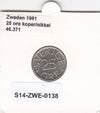 S14-ZWE-0138 Sweden 25 Ore 1981  XF/UNC KM-851