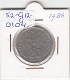 S2-G12-0104 Portugal 20 Escudos VF 1986 KM634