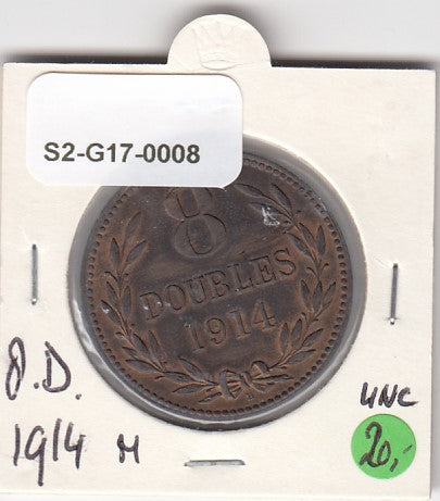 S2-G17-0008 Guernsey 8 Doubles XF/UNC 1914 KM14 H