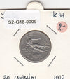 S2-G18-0009 Italy 20 Centesimi VF  1910 KM44